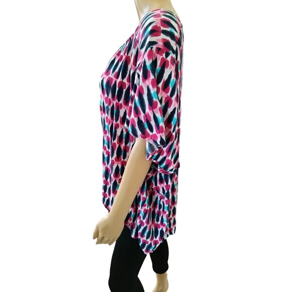 Lane Bryant Plus Size 34/36 Multicolor Abstract Pattern Top Short Sleeve Blouse - Picture 3 of 7